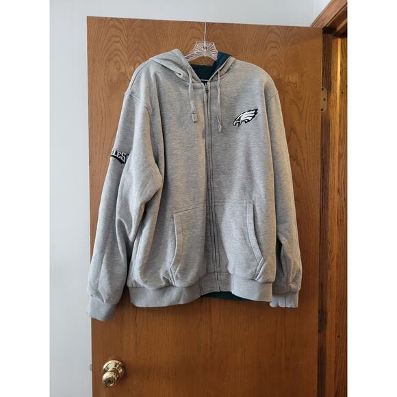 Philadelphia Eagles Reversible Green Grey Windbreaker Patch Logo Hoodie L/XL - Picture 1 of 6